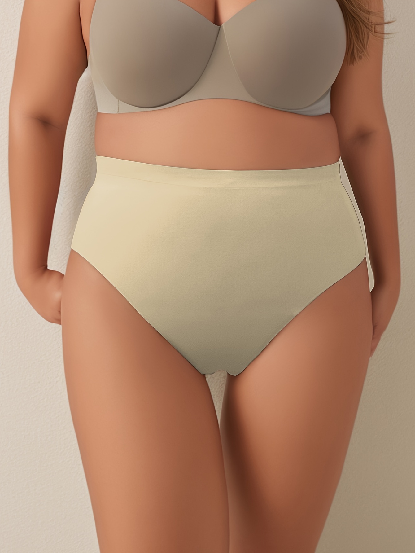 Plus Size Solid Seamless High Waist Bikini Panty