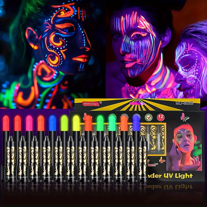 6pcs Luminous Crayons Face Paint,UV Fluorescent Paint Non Toxic