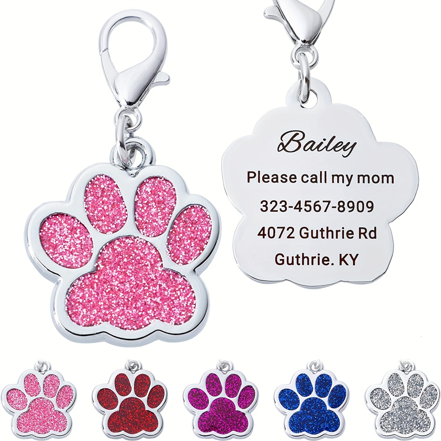 

Personalized Dog Tag For Pets Engraved Dog Name Tag Slide On Cat Id Tags Glitter Footprint Dog Tag