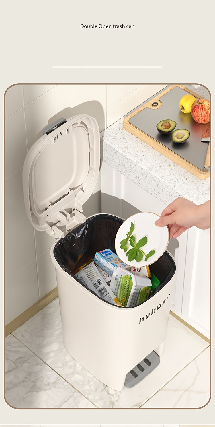 1pc 3.96gal Large Capacity Trash Can, Household Kitchen Living Room Bedroom  Office Sealed Garbage Can, Plastic Trash Can With Lid, Press-type Trash Ca