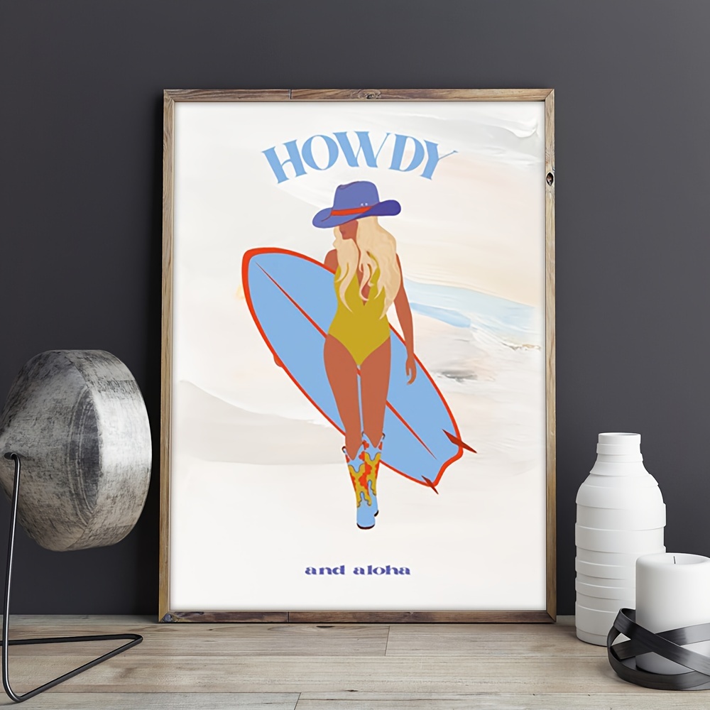 Howdy And Aloha Poster Cowgirl Painting Prints Seaside - Temu New Zealand