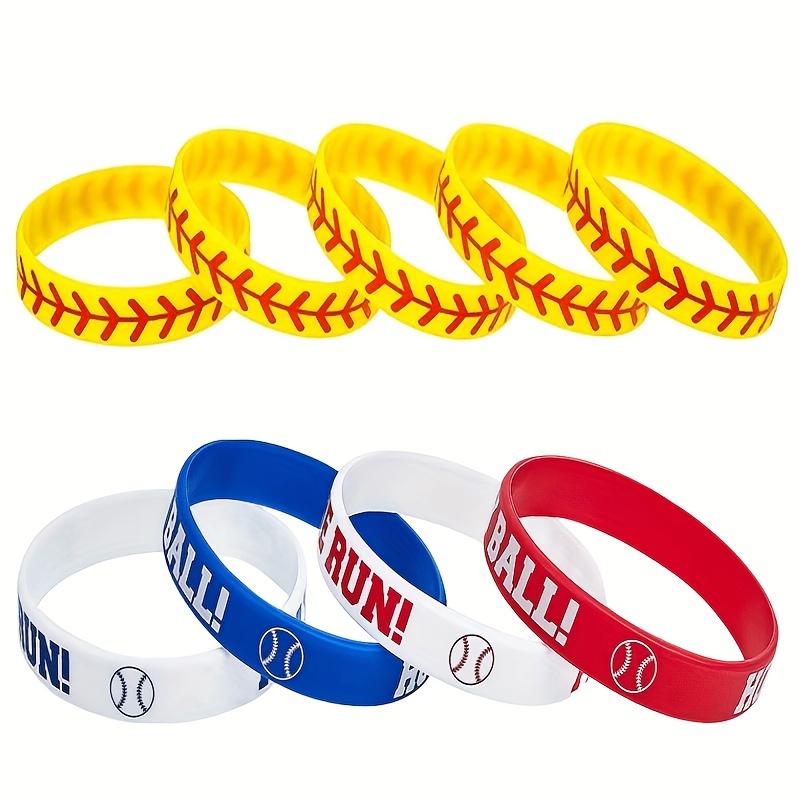 1pc Baseball & Softball Cheer Up Silicone Bracelet Home Run Play Ball Slogan Sports Bracelet,Temu