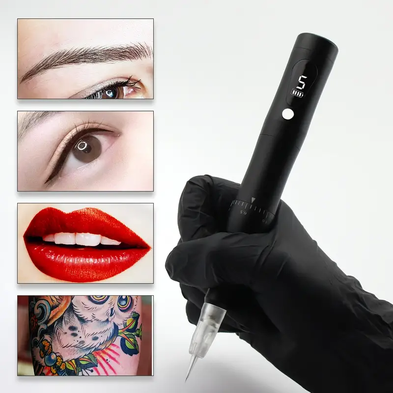 professional wireless digital permanent makeup machine kit with 2pcs batteries cordless microshading tattoo machine for eyebrow eyeliner lip beauty details 8