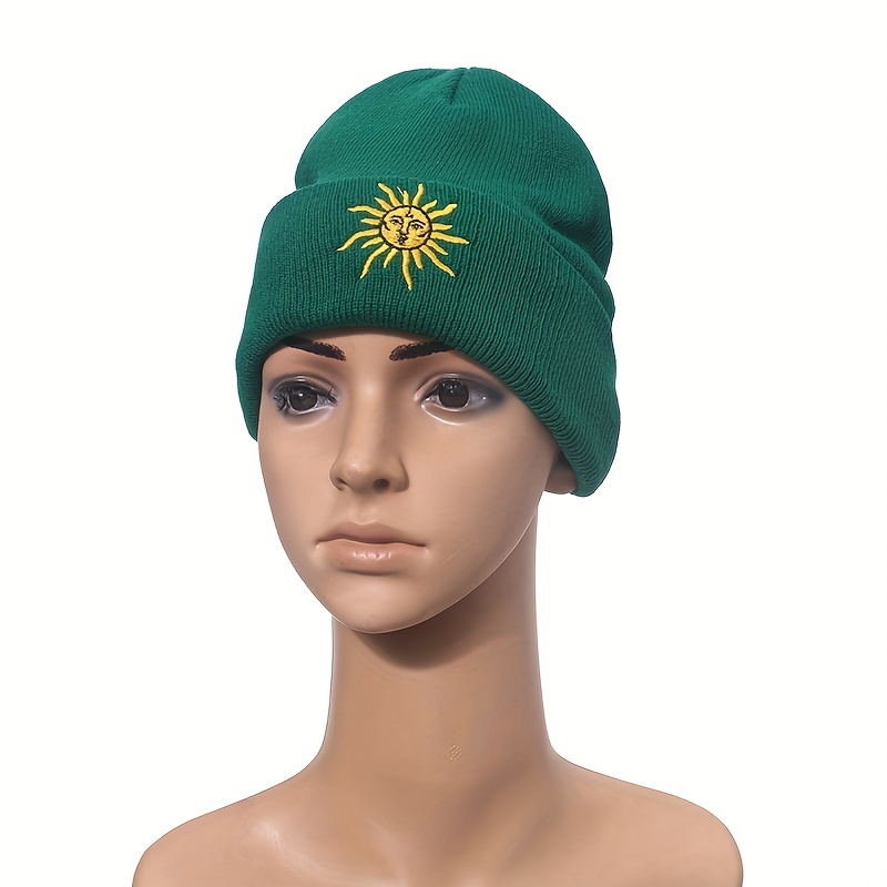 Gorro Bordado Sol Bohemio Gorro Punto Elástico Vintage Verde