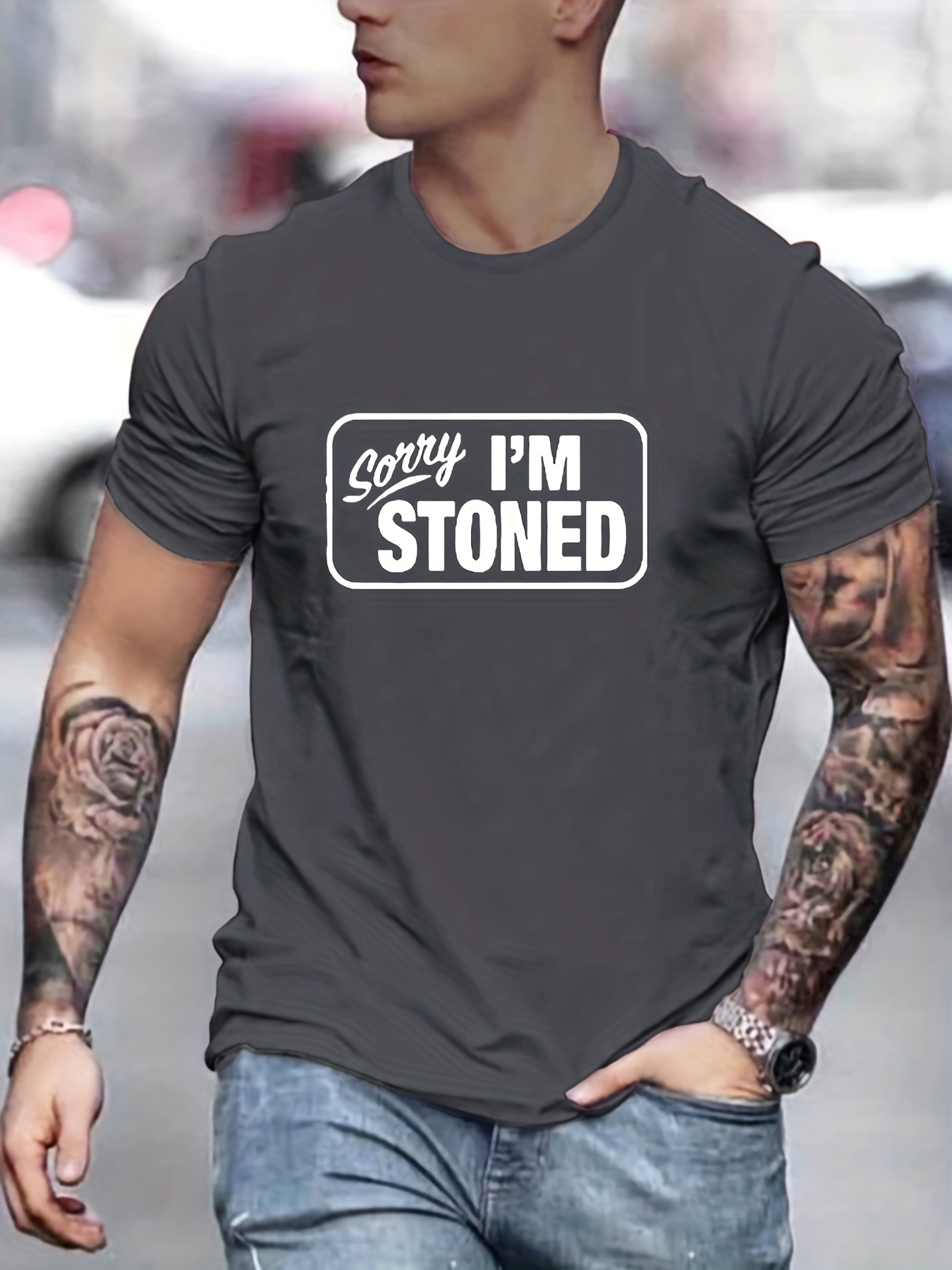 Sorry I'm Stoned Letter Print Men's T shirt