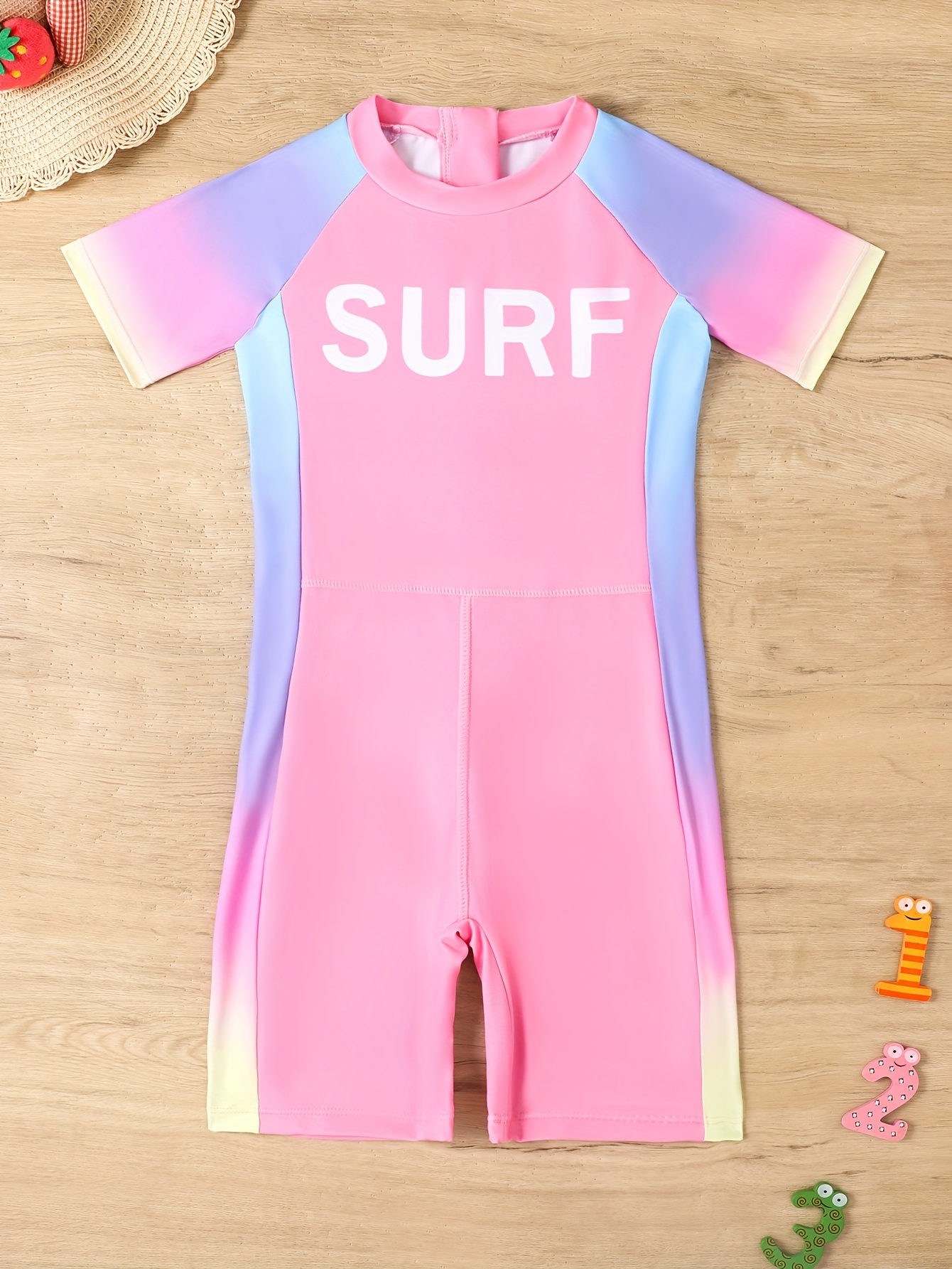Summer One Piece Swimsuit Boys Girls Short Sleeve Bathing Suit