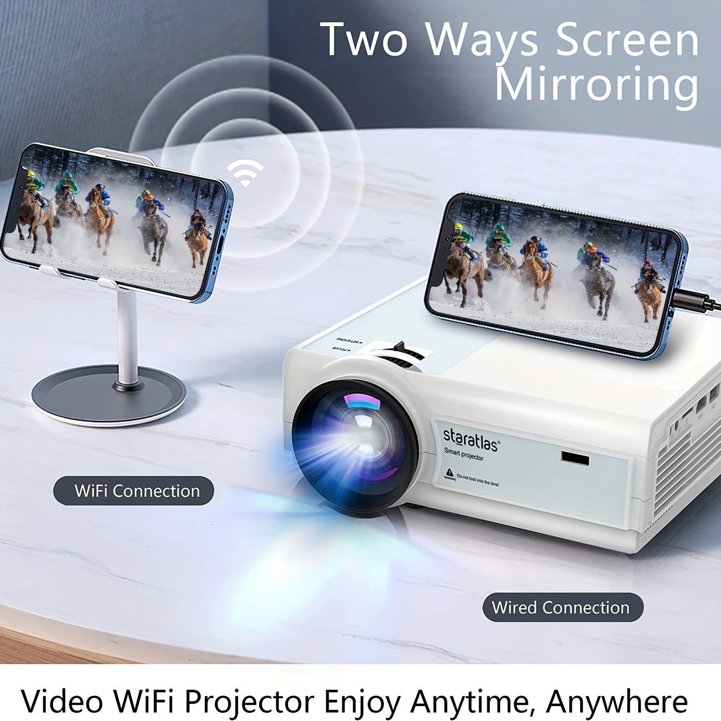 Proyector 1080P Nativo - WiFi Bluetooth Proyector Portátil, Mini Video  Proyector Cine en Casa, Proyector para Móvil iPhone/Android/HDMI/AV/USB :  : Electrónica