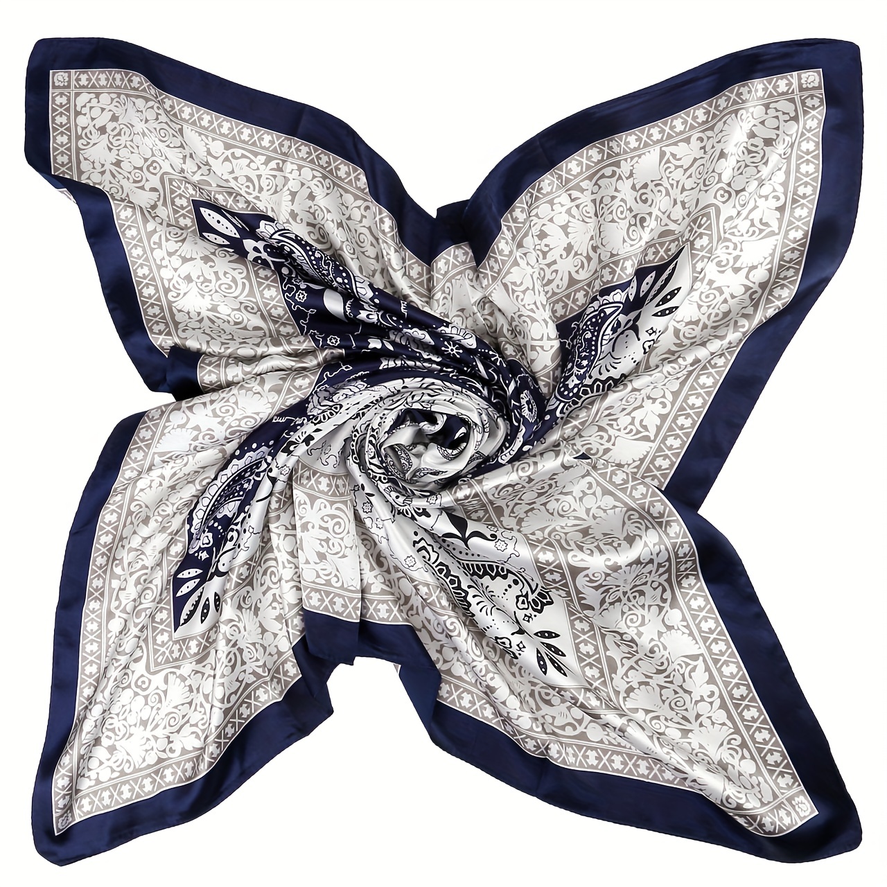 Boho Square Scarf Classic Block Silk Shawl Neckerchief Bandana
