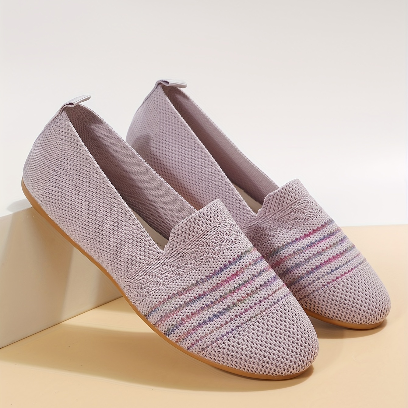 Women's Knit Ballet Flats Comfortable Slip On Shoes Casual Walking Flat