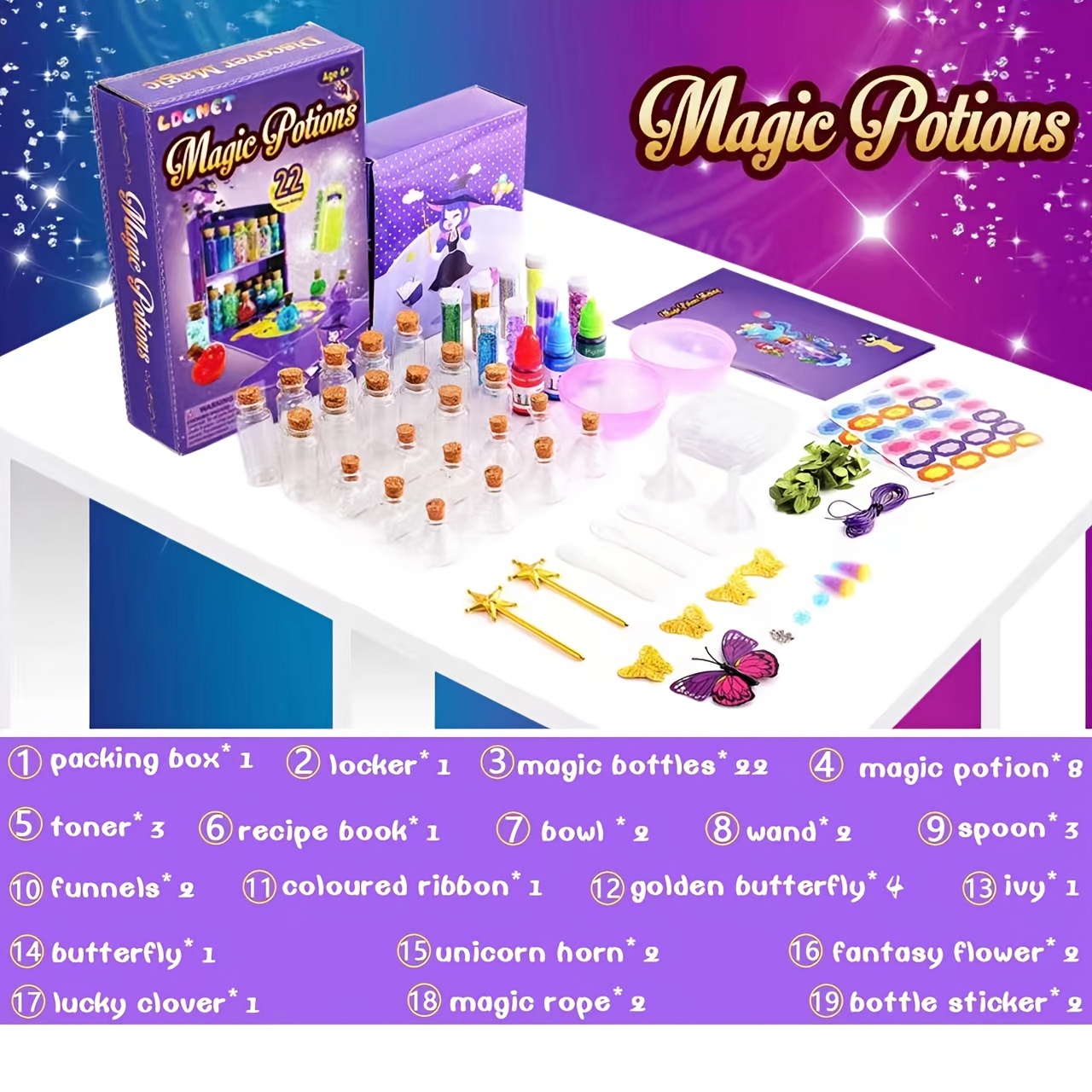 MULEVIP Kit Potion Magique Enfant,Kits de Potions de Fées avec 24  Bouteilles Magiques,Cristaux d'énergie,Papillons,Pendentif,Potion Magique  Cadeaux Créatifs Bricolage pour Filles de 6 à 12 Ans : : Jeux et  Jouets