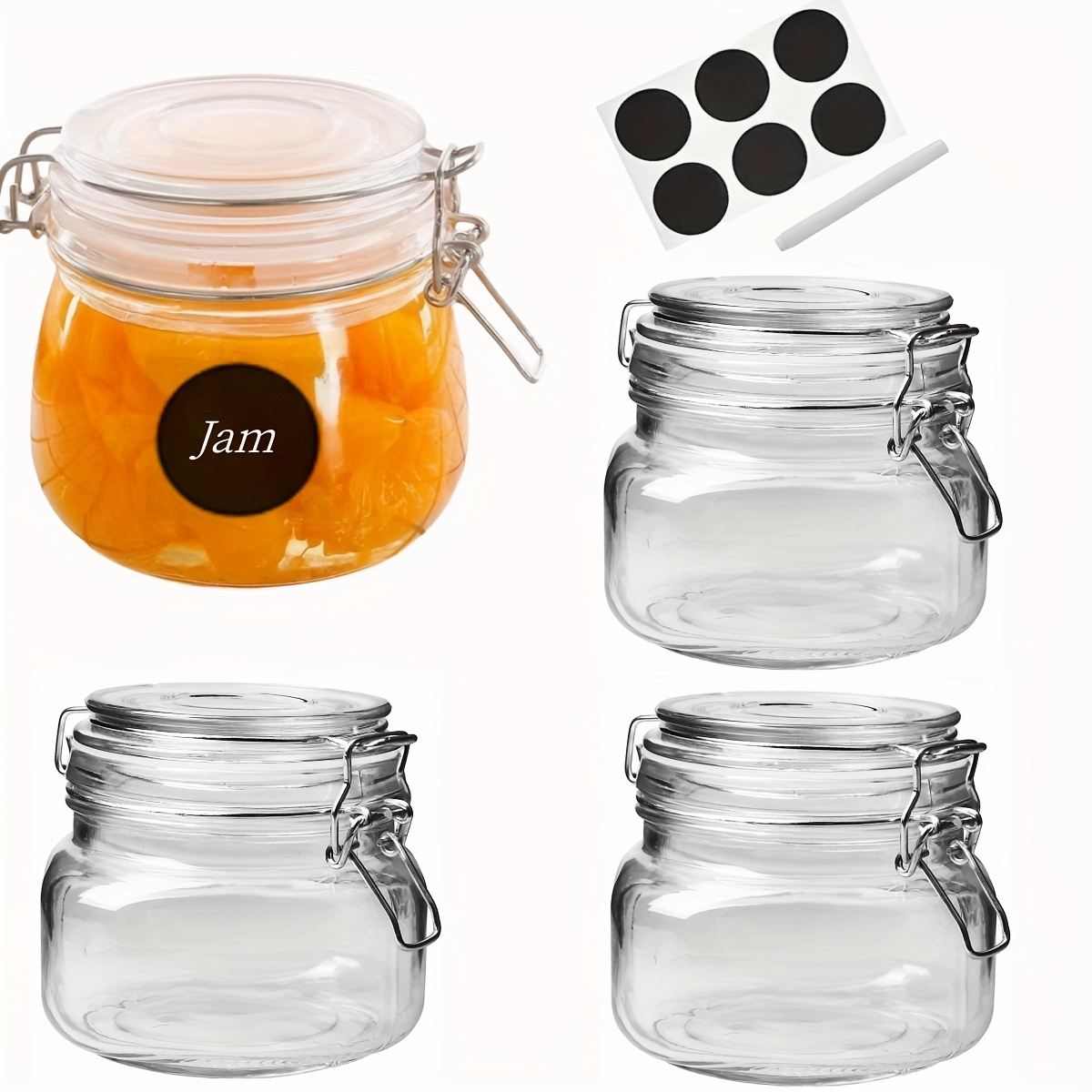 32 oz Glass Jars With Airtight Lids And Leak Proof Rubber Gasket,Wide Mouth Mason  Jars With Hinged Lids For Kitchen Canisters 1000ml, Glass Storage Containers  4 Pack