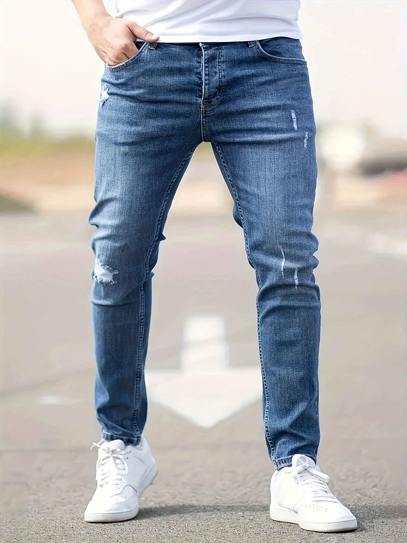Pantalones vaqueros elásticos para hombre, Jeans ajustados de algodón,  informales, a la moda, ropa de calle