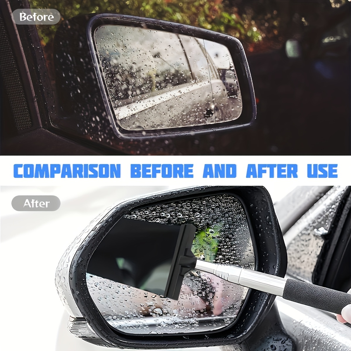 AUTEK 2 PCS Retractable Rear view Mirror Wiper with Universal Side Rain  Guard Automotive Wipers Extendable Snow Brush and Ice Scraper(02), 1pair