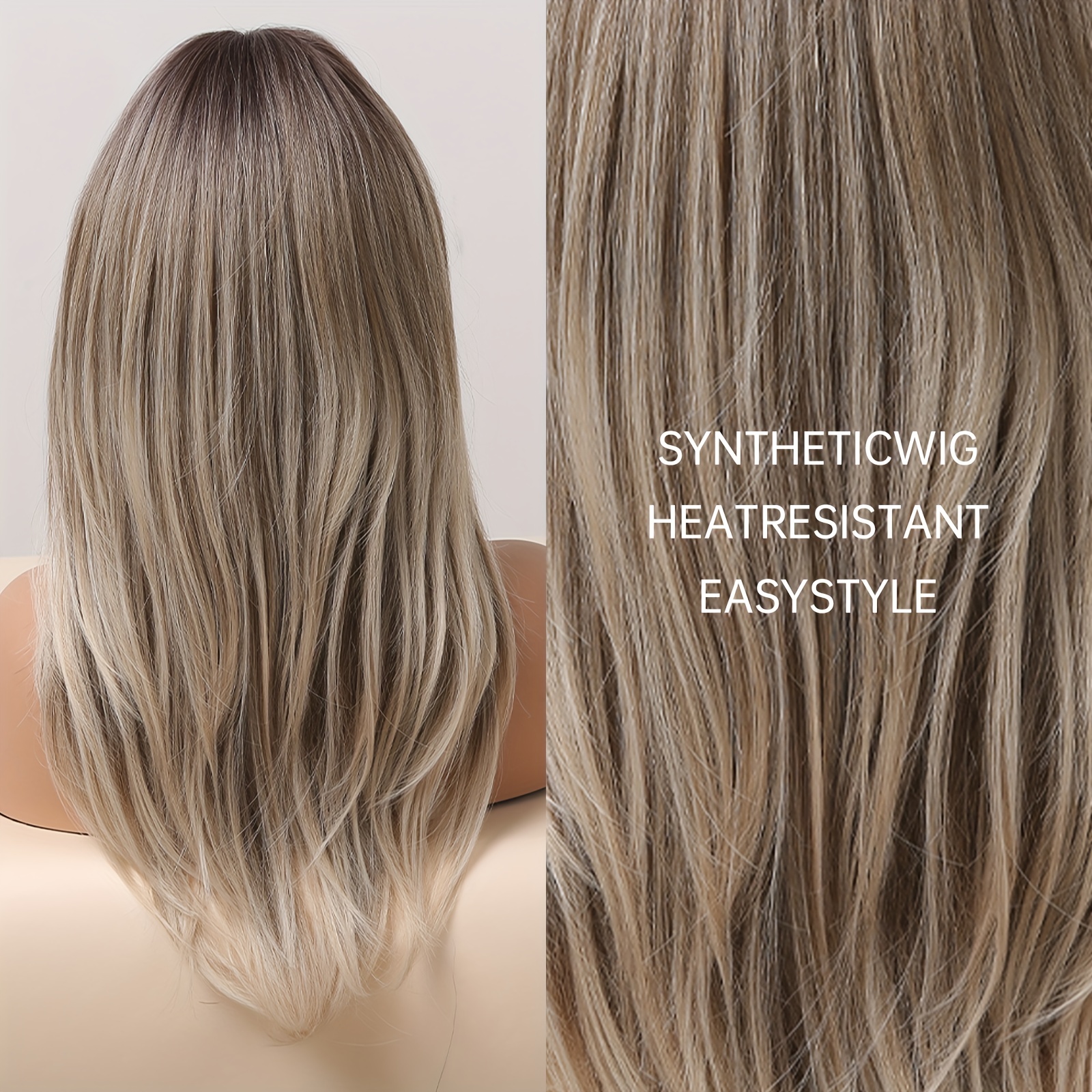 Blonde 55 88 Cm Long Straight Layered Wigs With Bangs