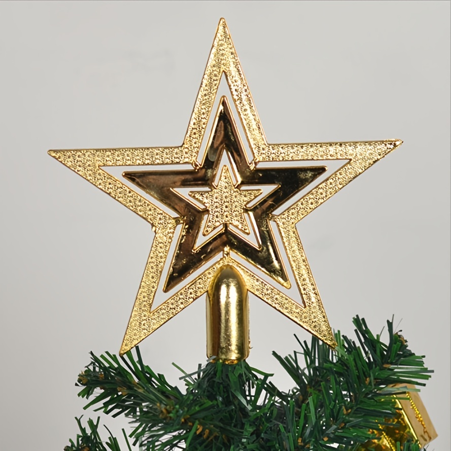 7.5-Inch Beaded Gold Metal Star Christmas Tree Topper Decoration