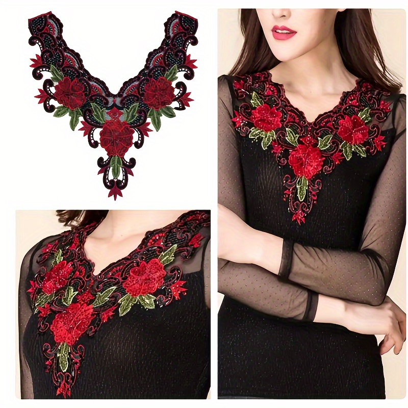 

1pc Red Embroidery Venise Lace Collar Venice Neckline Fake Lace Collar Costume Decoration Accessories