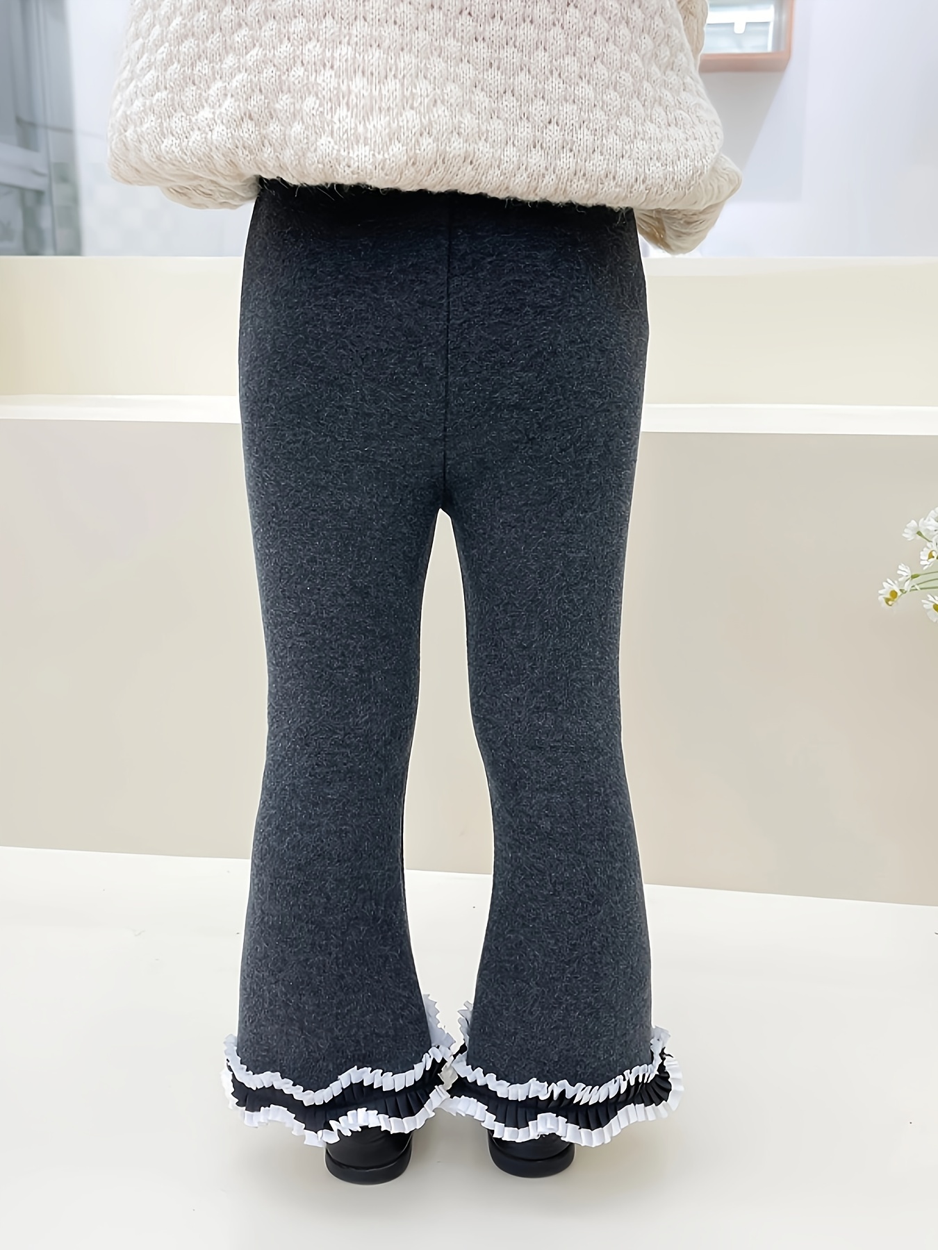 96.7% Cotton Girls Elastic Waist Flare Leggings Comfy Pants - Temu
