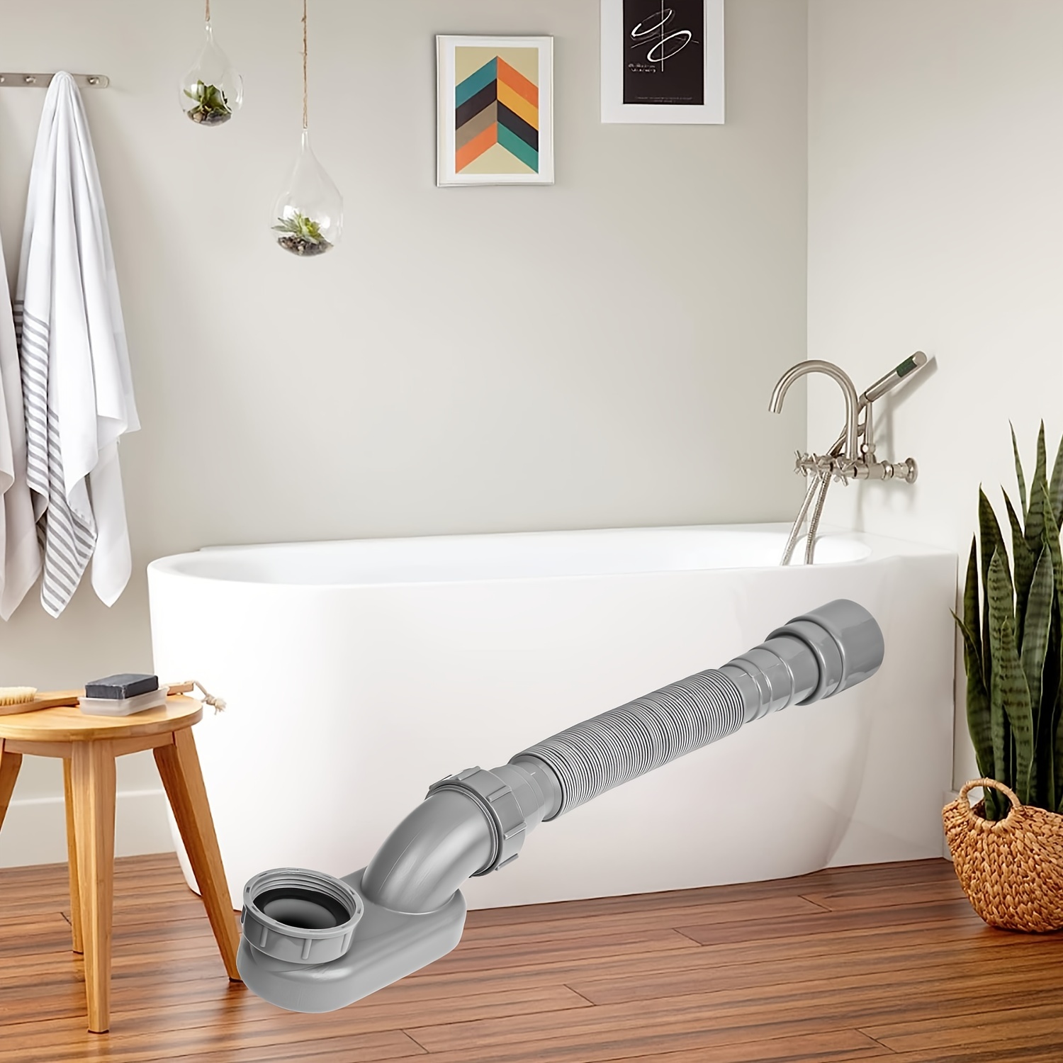 Bathtub Shower Drain Pipe 1 1/2 Low Profile P-Trap Flat Trap Flexible  Freestanding Tub Drain Kit for Acrylic Bathtubs