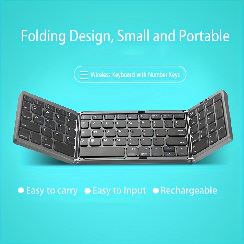 Teclado plegable, teclado Bluetooth inalámbrico portátil multidispositivo  con panel táctil y teclado numérico, teclado plegable de viaje recargable