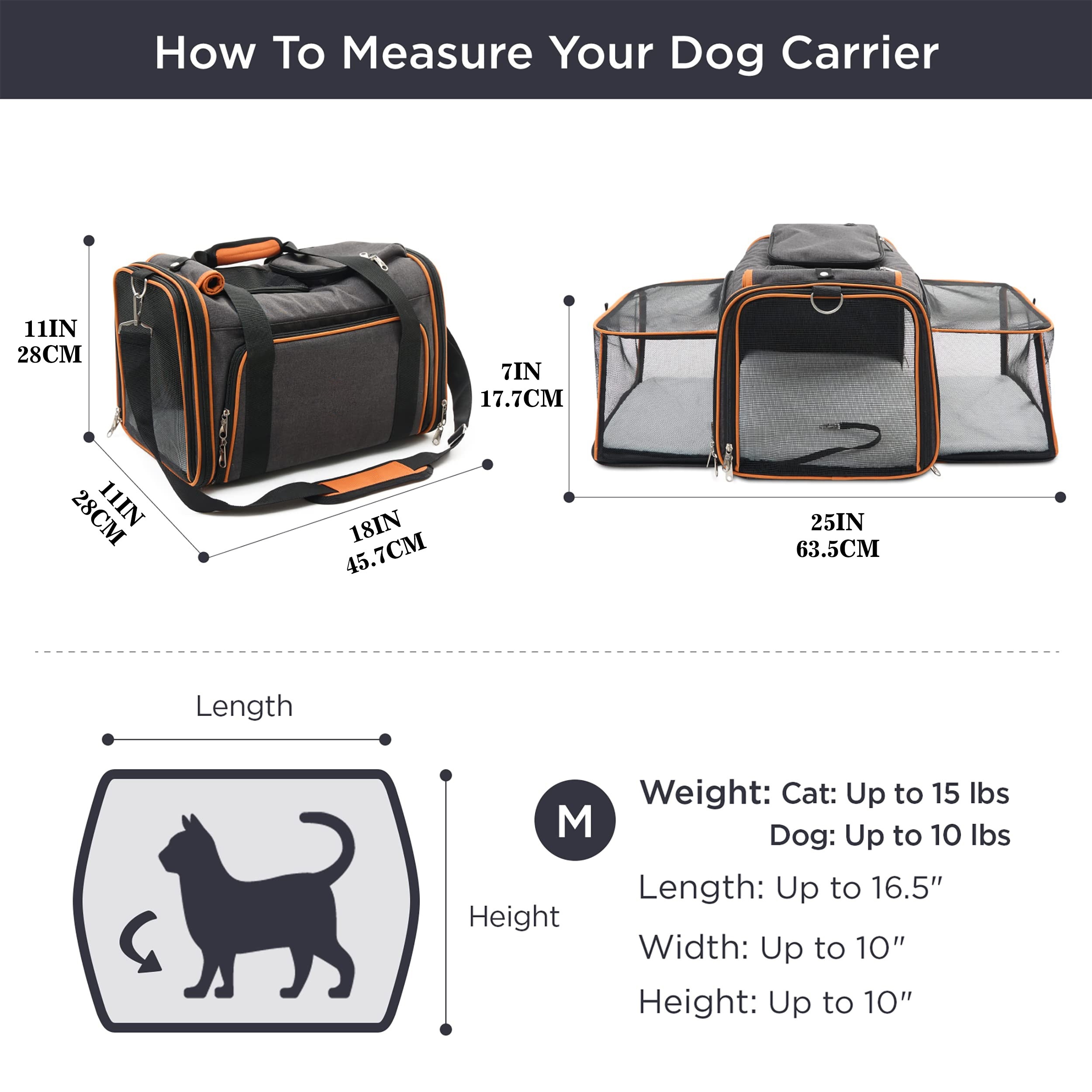 Expandable Travel Pet Carrier Bag with Fleece Pad