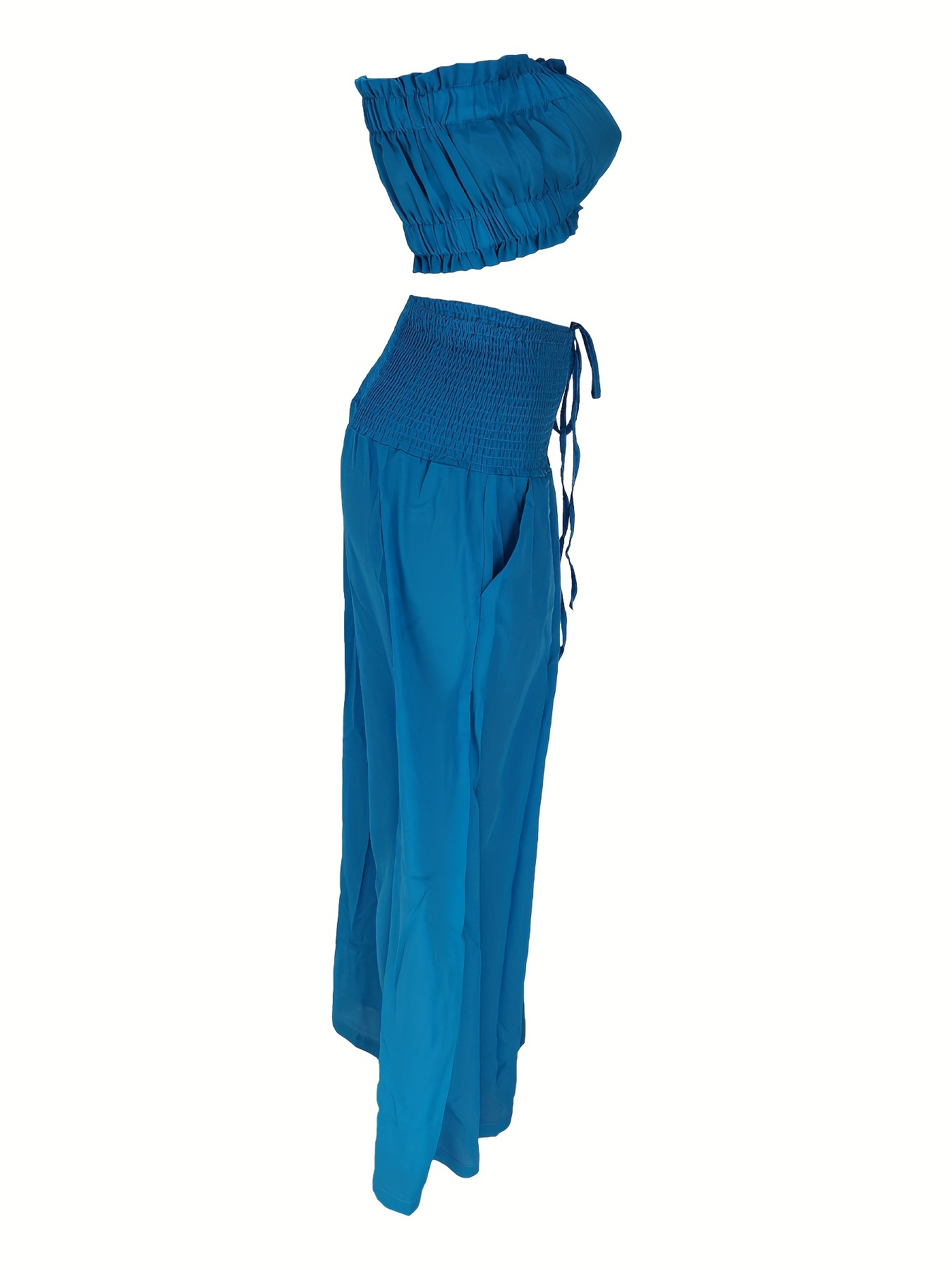 Solid Matching Two-piece Set, Casual Eyelet Tank Top & Wide Leg Pants  Outfits, Women's Clothing