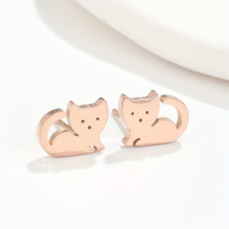 2pcs Pair Men's Style Earring Stud, Mini Animal Cat Earrings