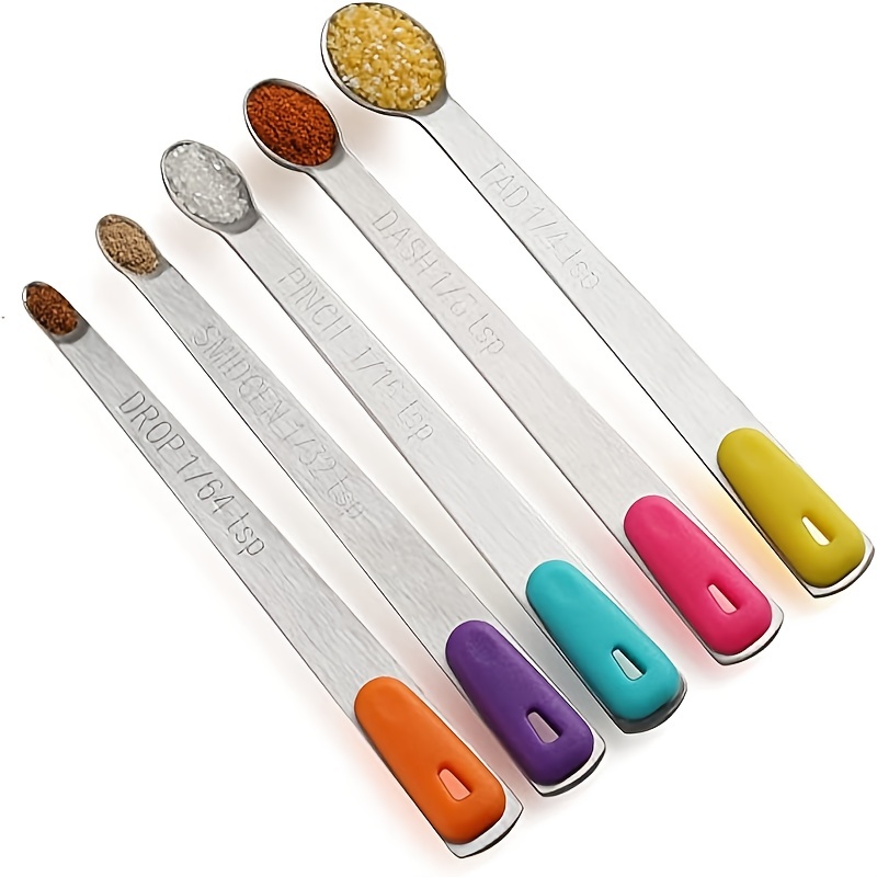 Measuring Spoons Set, Mini Spoon Tiny Spoon, Small Spoons for Spice Jars, 1/8, 1/16, 1/32, 1/64 Teaspoon Measuring Spoon, 5 Tiny Mini Measuring Spoons