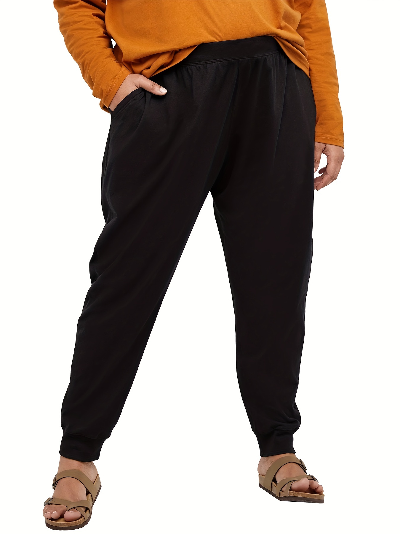 Plus Size Sports Pants Women's Plus Solid Elastic Drawstring - Temu