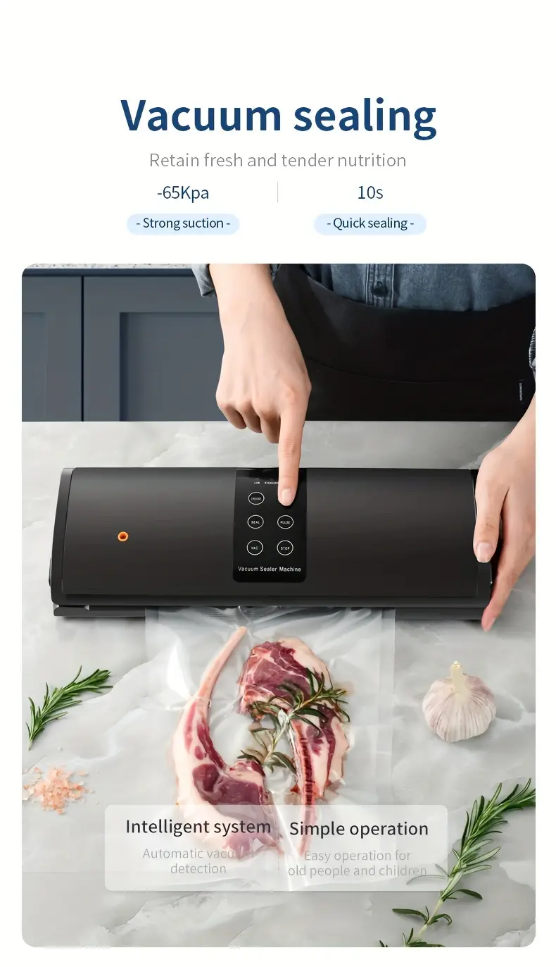 1set automatic food vacuum sealer machine with touch screen vacuum air sealing system for food preservation dry moist food modes led indicator lights with external vacuum tube kitchen accessories details 4