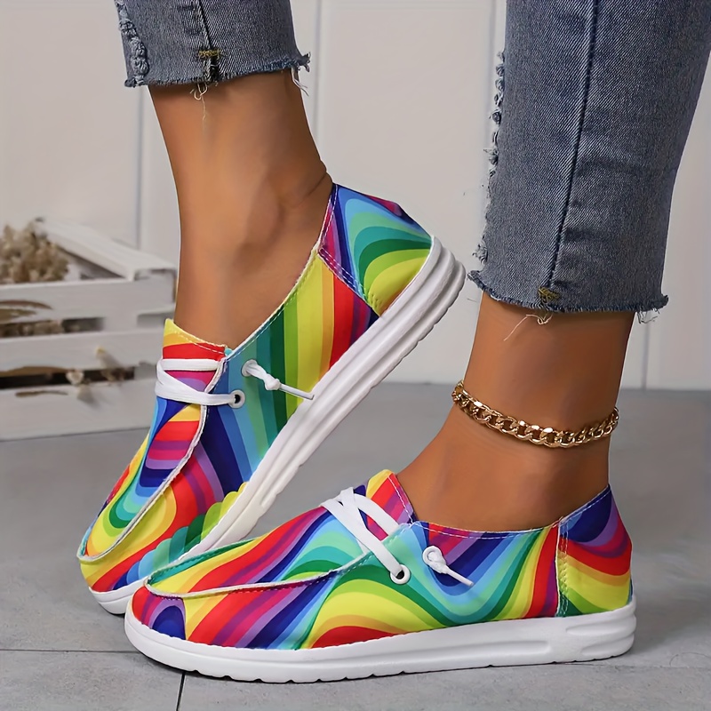 Zapatos Estampado Colores Arco Iris Mujer Zapatos Lona Temu