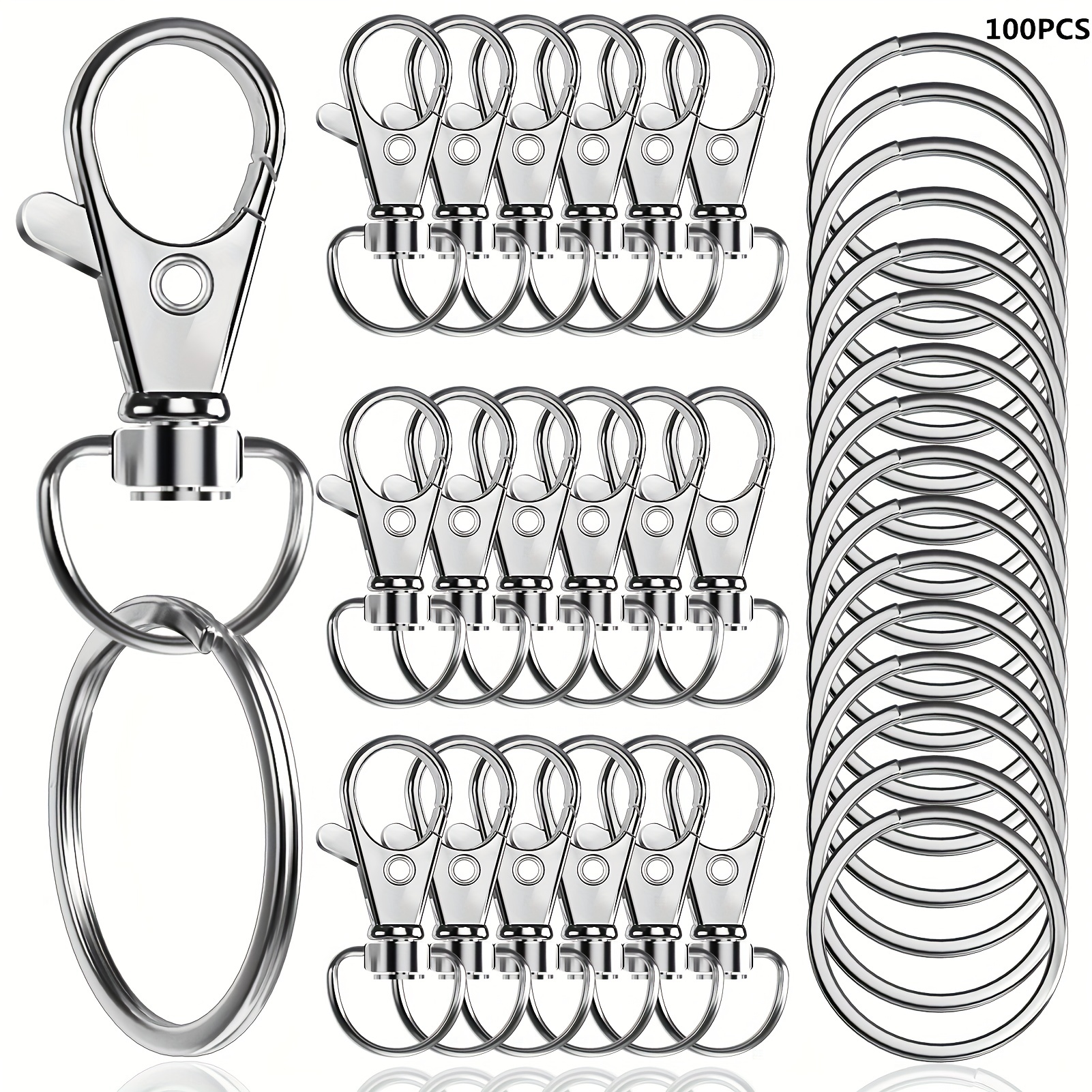 30pcs Metal Swivel Lanyard Snap Hooks and Split Key Rings Chain