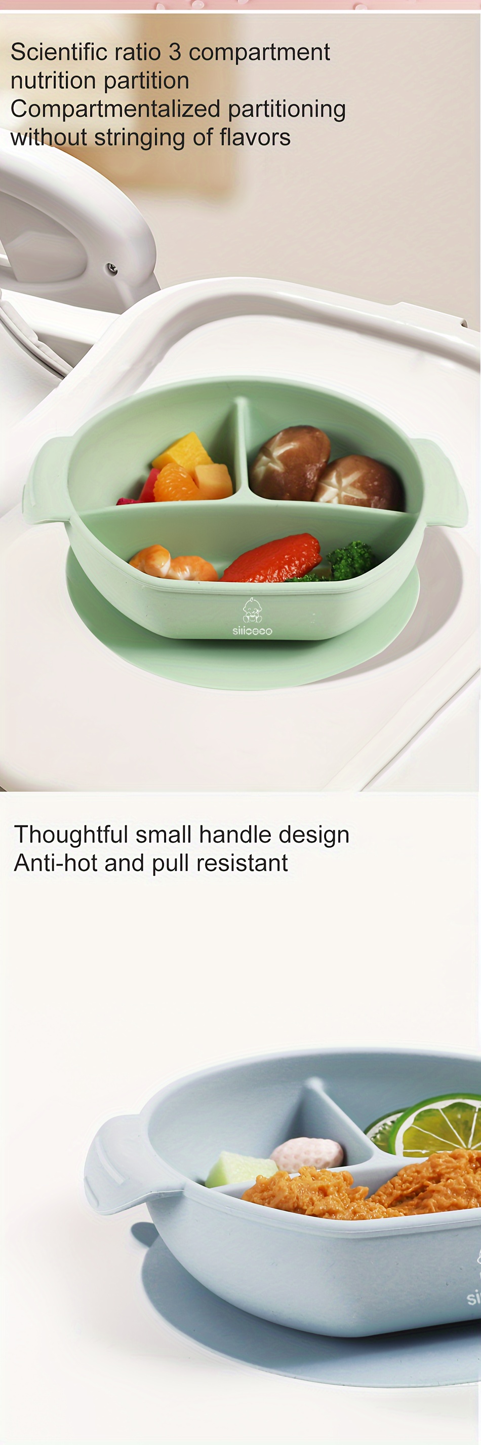 food grade silicone food bowl training tableware bpa free microwave dishwasher and oven safe details 2