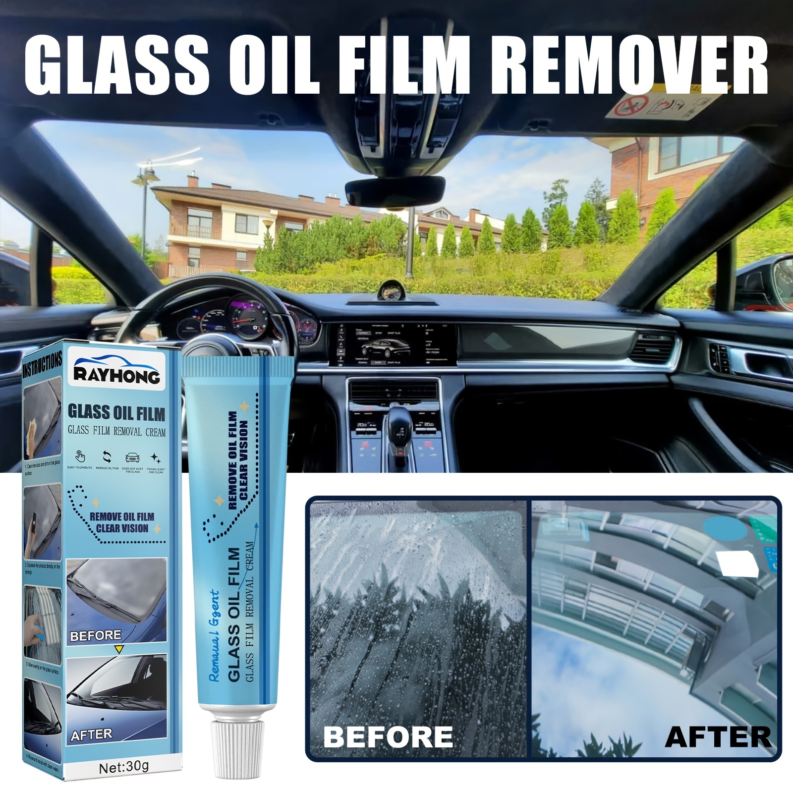 Amlbb Oil Film Remover for Car Glass, Windscreen Cleaner, Oil Film Cleaner, Rain Proof and Proof Car Glass Oil Film Remover 150g on Clearance, White