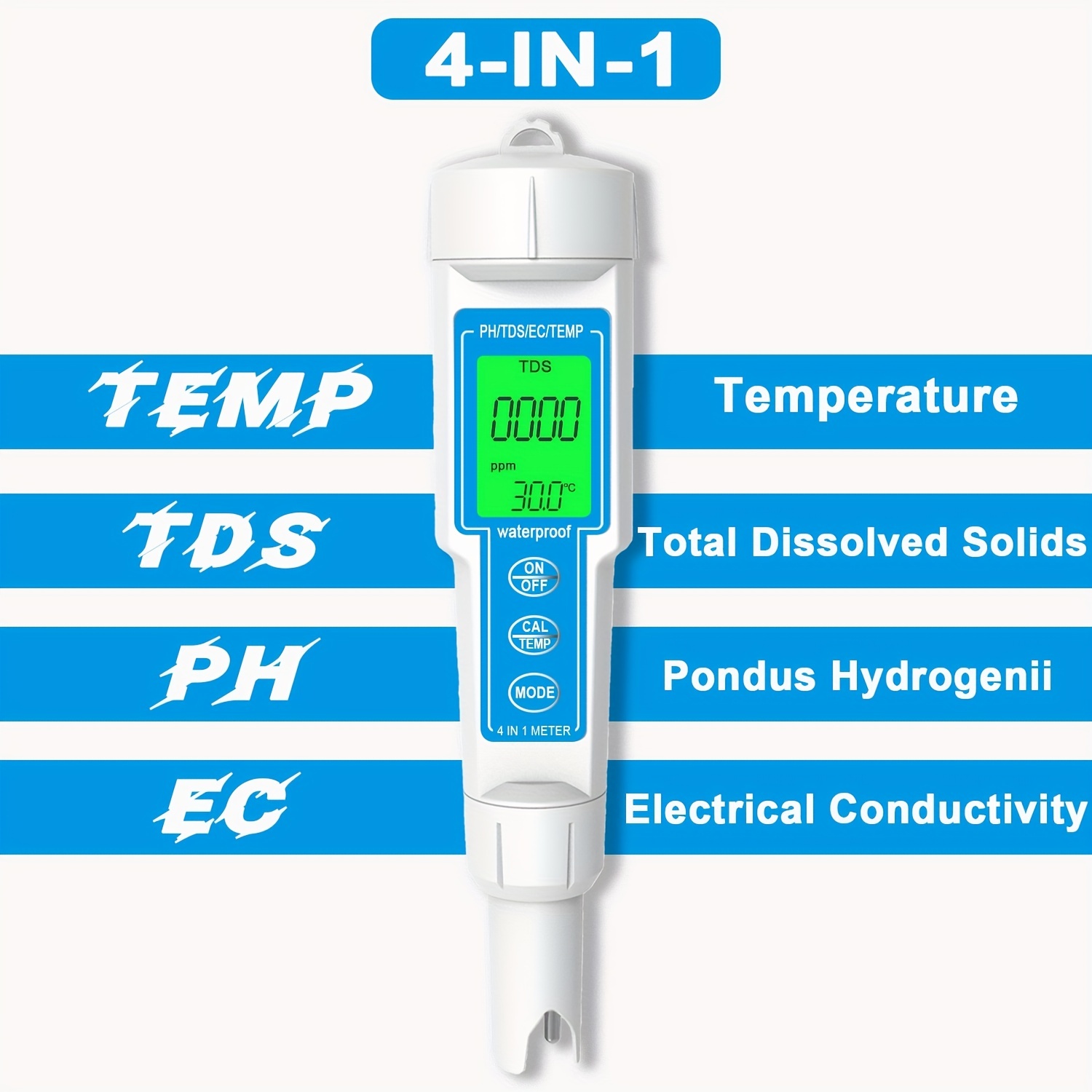 Medidor de temperatura y humedad 4 en 1 EC/TDS/temperatura/h