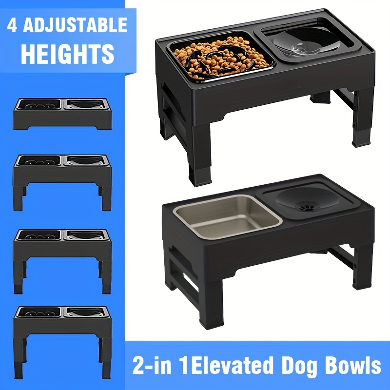 2-in-1 Elevated Dog Bowls, Raised Pet Slow Feeder Adjustable Dog Bowls  Non-skid Dog Food Bowl Non Spill Water Bowl For Pet Food Feeding - Temu