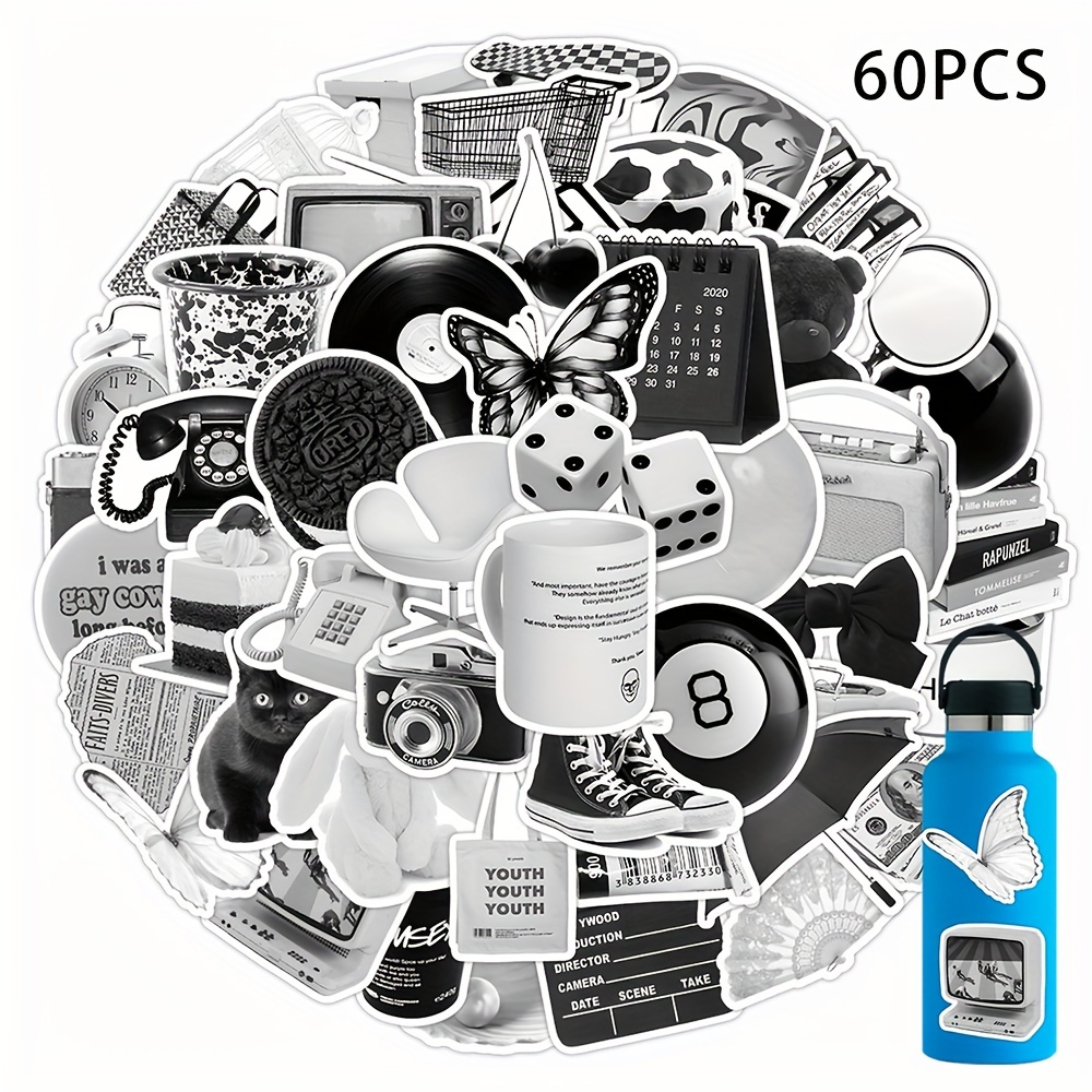  Aesthetic VSCO Stickers for Water Bottles,Black and White  Simple Vinyl Sticker for Laptop, 50Pcs DIY Decorate Skateboard Computer  Phone Decals for Kids Girls Teens (Black & White) (Black and White) 
