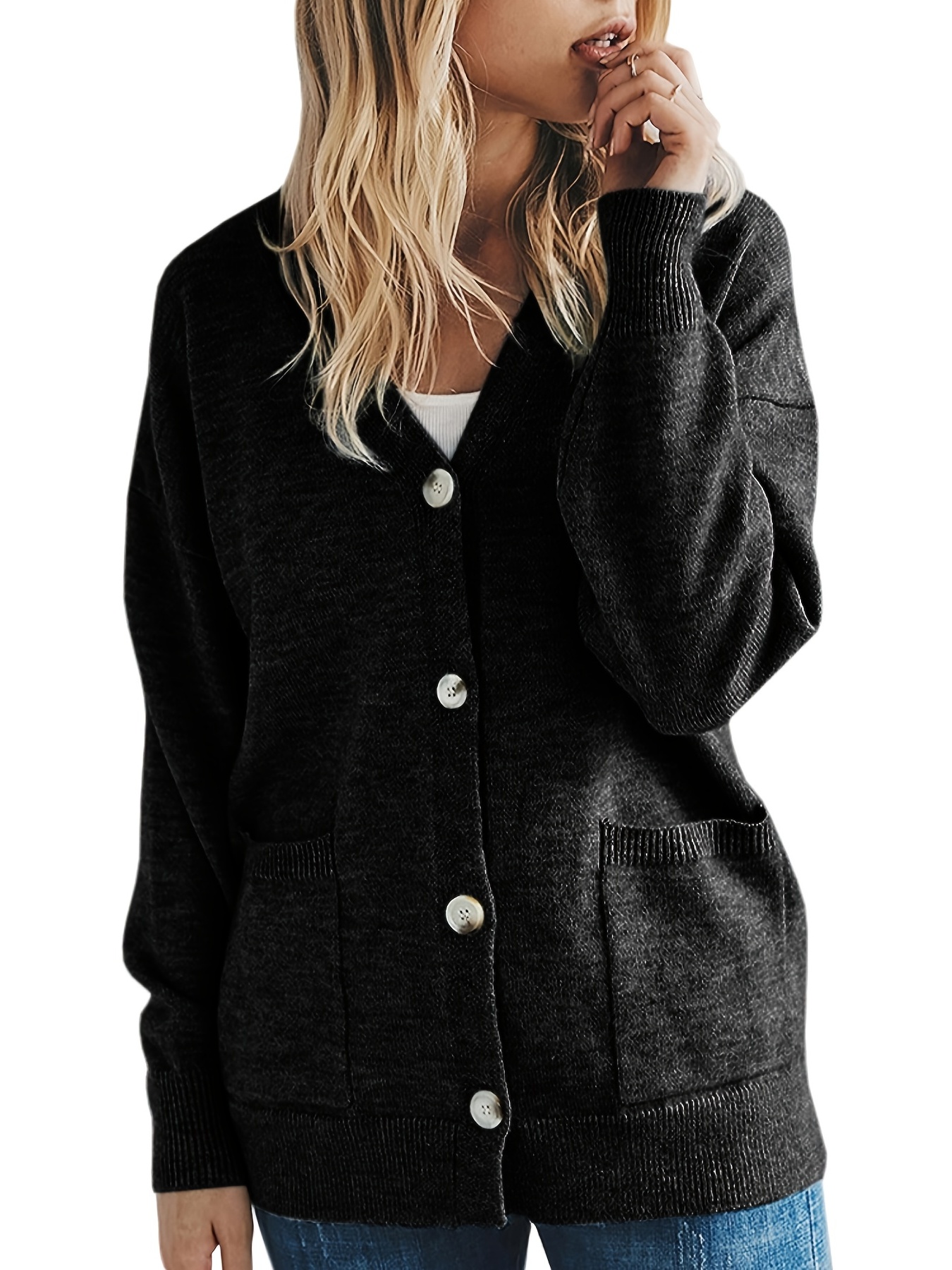 Patch pockets loose cardigan