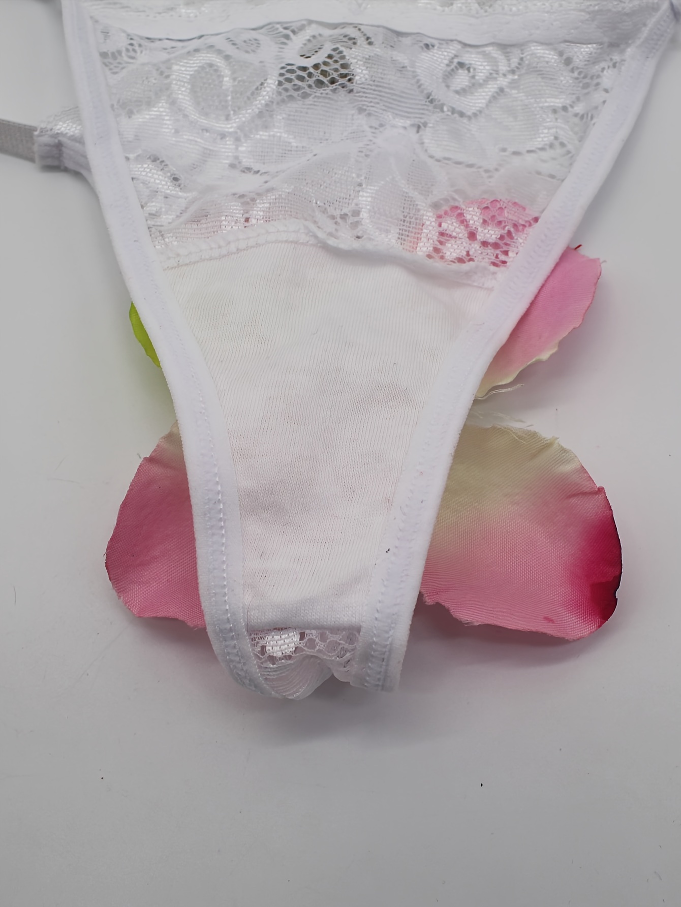  Low Rise All-Over White Floral Lace With Bow & Pink Trim Thong  - Knickers : Clothing, Shoes & Jewelry