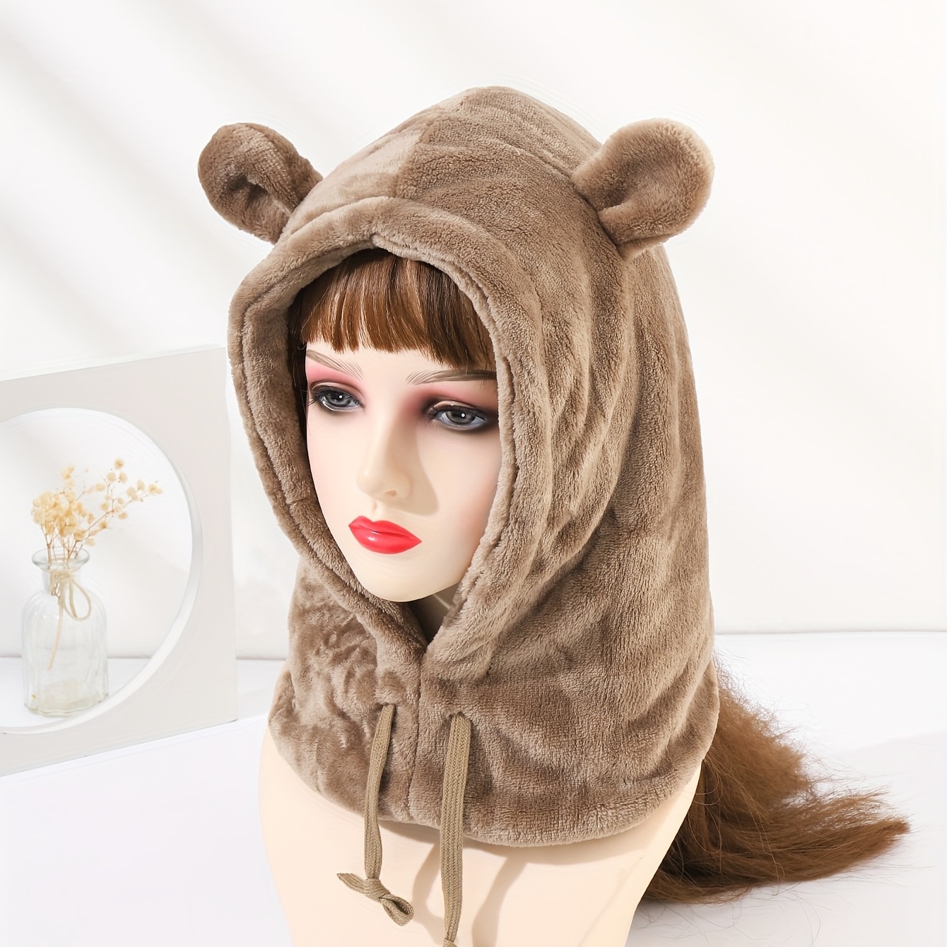 Cagoule avec oreilles, nouveau chapeau mignon ours doux, écharpe à capuche d 'hiver, épaisse, chaude, douce