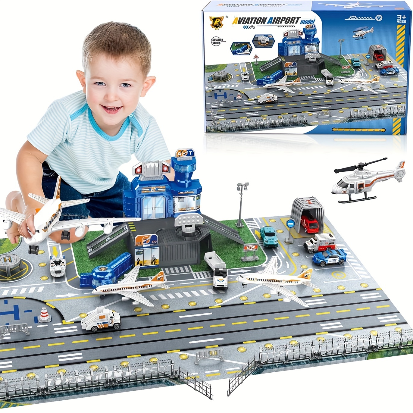 Juguetes para niños pequeños: 18 piezas de vehículos de transporte de  camiones con estuche de transporte, helicópteros, modelo de carrera, tapete  de