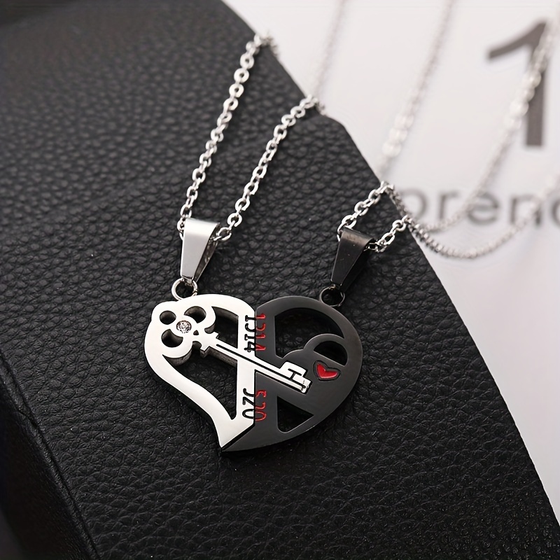 Romantic 2pcs/set Lock Key Necklace Paired Lovers Necklace Cute Heart Pendant  Necklace Couple Necklace Best Friend Jewelry