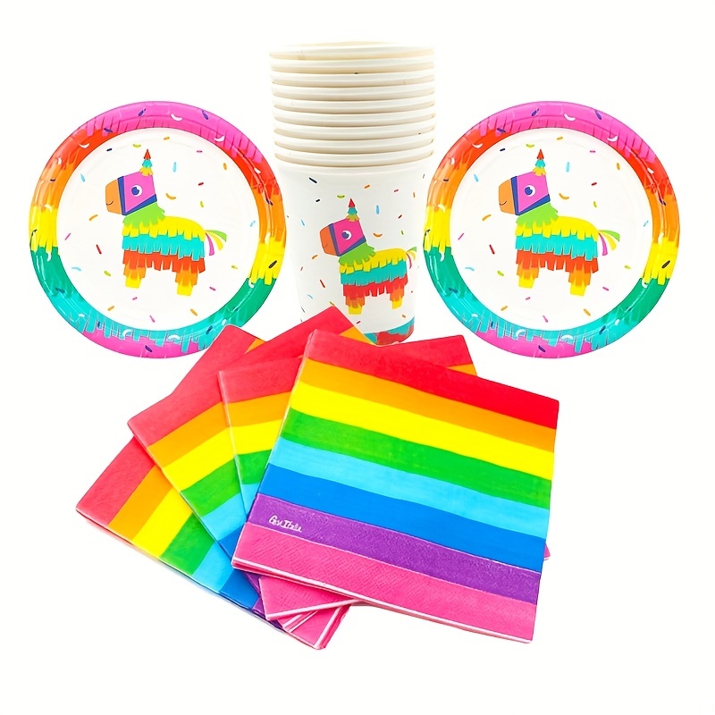 Rainbow Paper Plates Birthday Party Alien Paper Plates - Temu