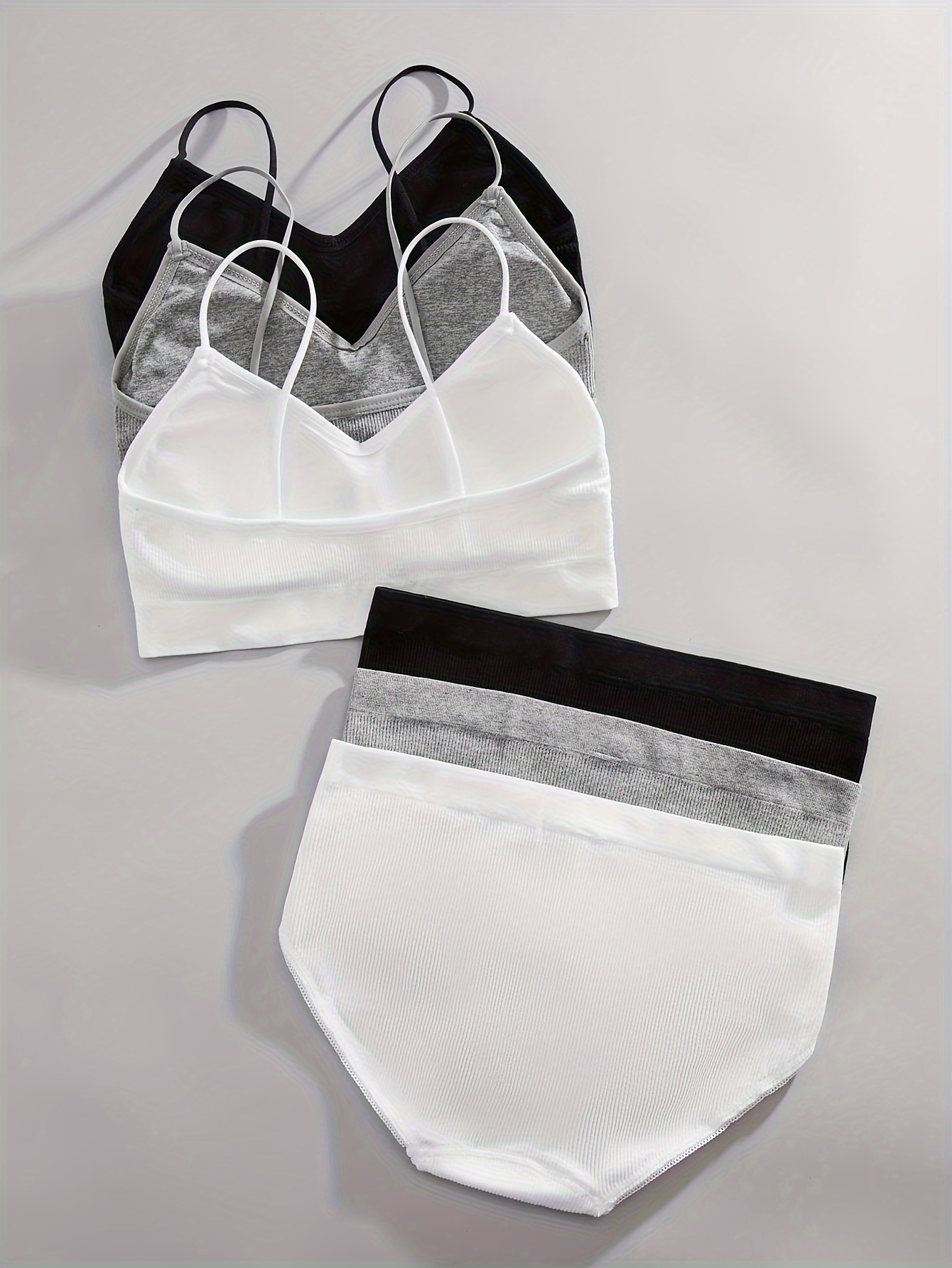 Ribbed Solid Bra & Panties, Comfy Sports Bra & Elastic Panties Lingerie  Set, Women's Lingerie & Underwear