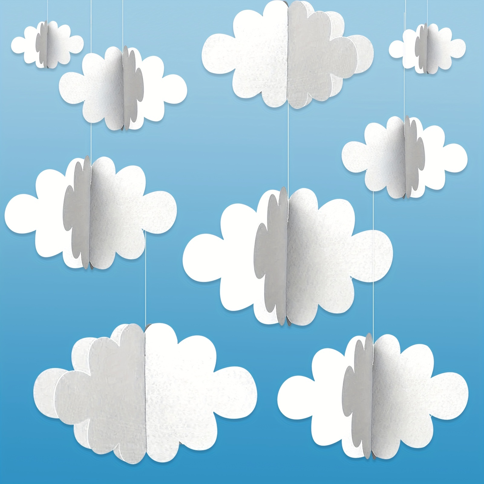 16pcs 3D Hanging Clouds For Ceiling Fake Felt Cloud Decoration Wall Decor  Clouds For Baby Shower Party Nursery Classroom Kids Room Art Wedding (4 Size