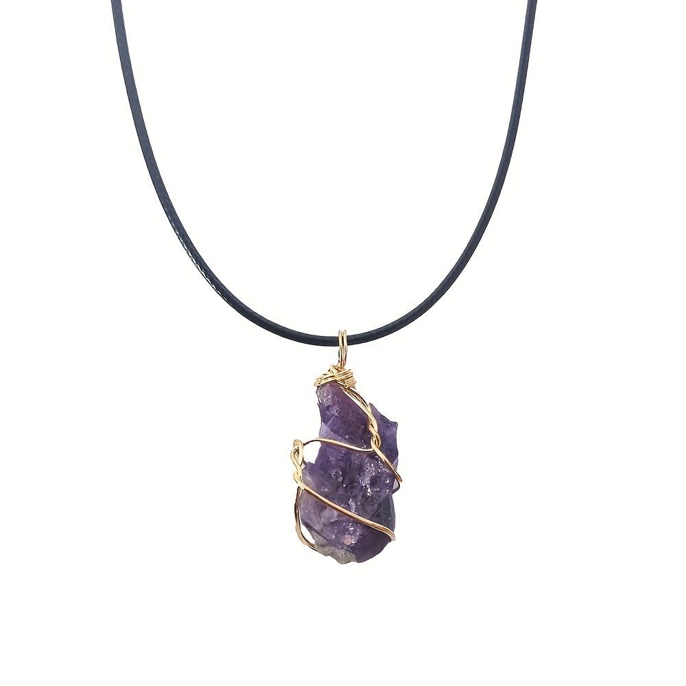 Raw Stone Winding Wire Pendant Necklace