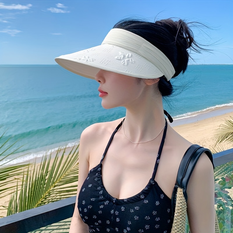 Textured Flower Sun Visor Hat Solid Large Brim Summer - Temu