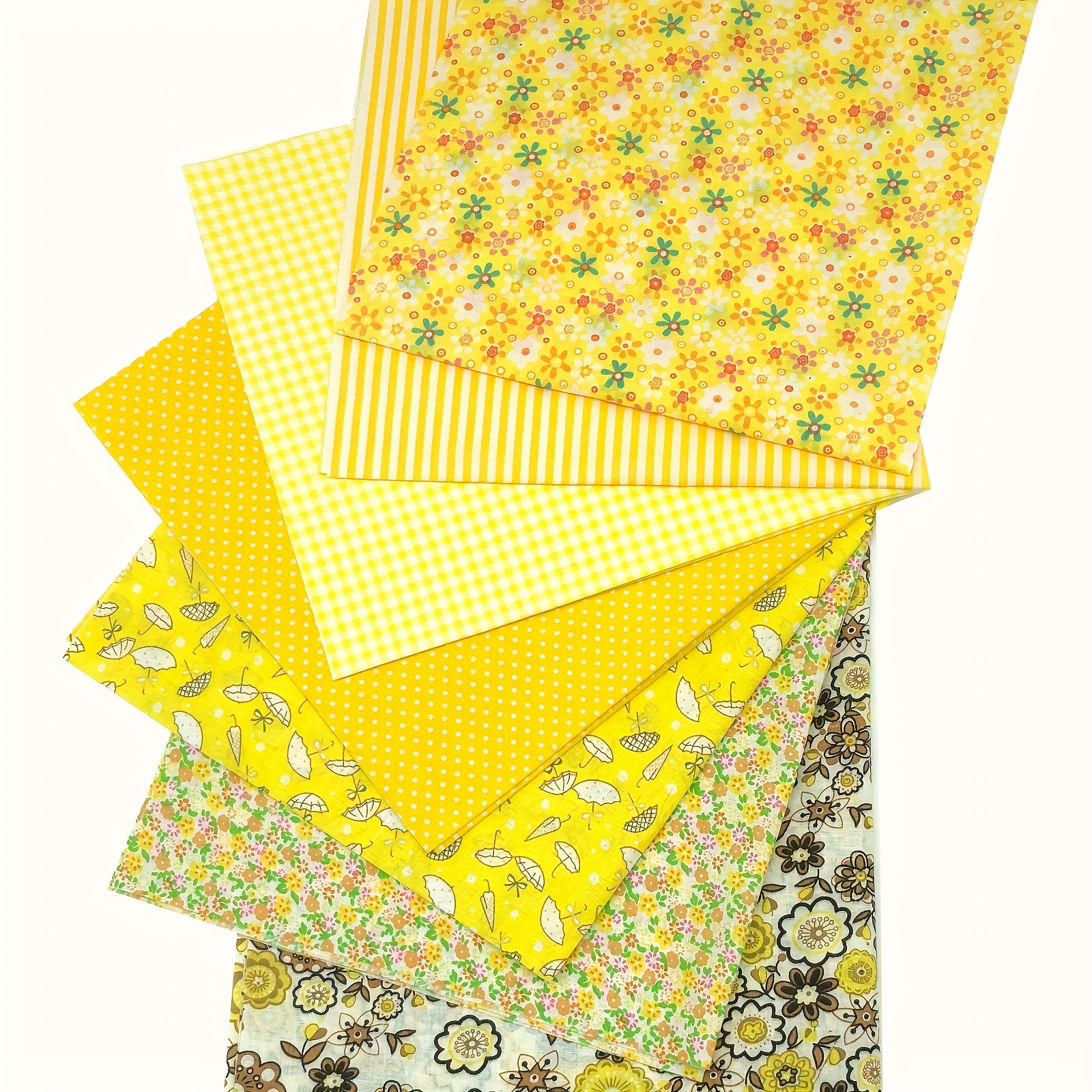 Yellow Squares Cotton Floral Printed Sewing Supplies Fabric - Temu