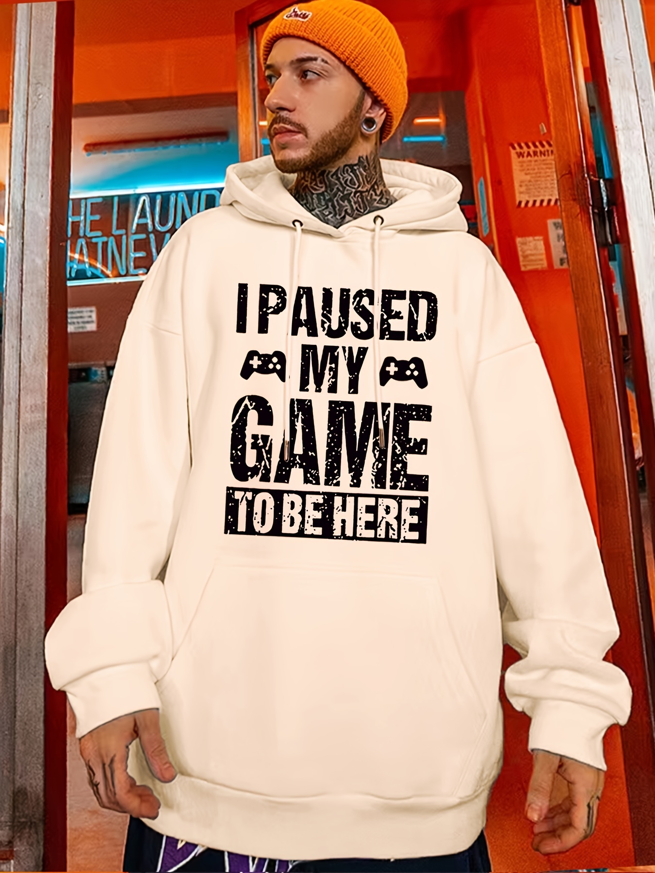 Mens Plus Size I Paused Game To Be Here Print Plain Color Drawstring Long  Sleeve Hoodie Oversize Casual Clothing For Spring Autumn For Big And Tall  Guys - Men's Big & Tall 