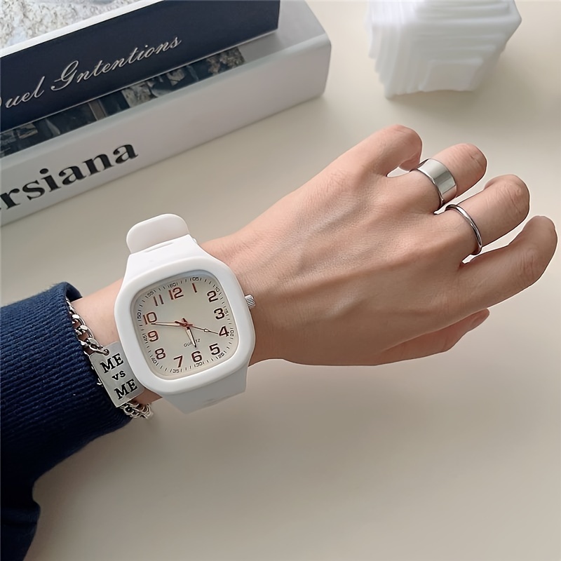 square electronic watch with silicone band waterproof sporty style fashionable digital watch for students white 11