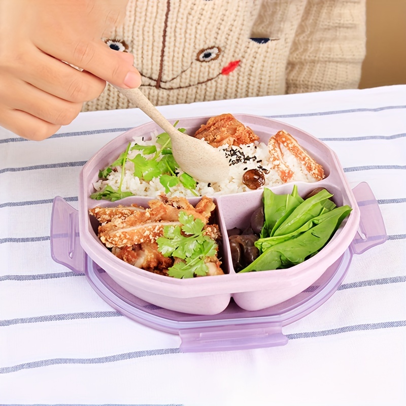 Round 3-Tier Lunch Box With Spoon, Bento Boxes, 3-Compartment Lunch Box  Available For Microwave Perfect For Office, School, Home, And Picnic Use.
